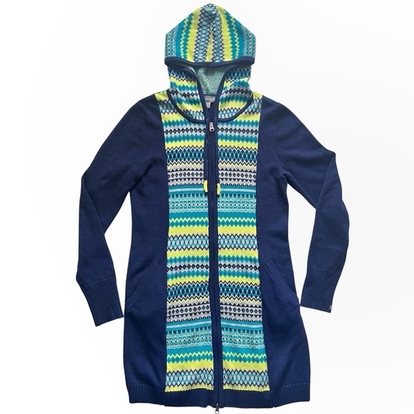 Title Nine Dress Sweater Dress Blue Green Merino Hooded Long Sleeve Full Zip XS - Picture 1 of 8
